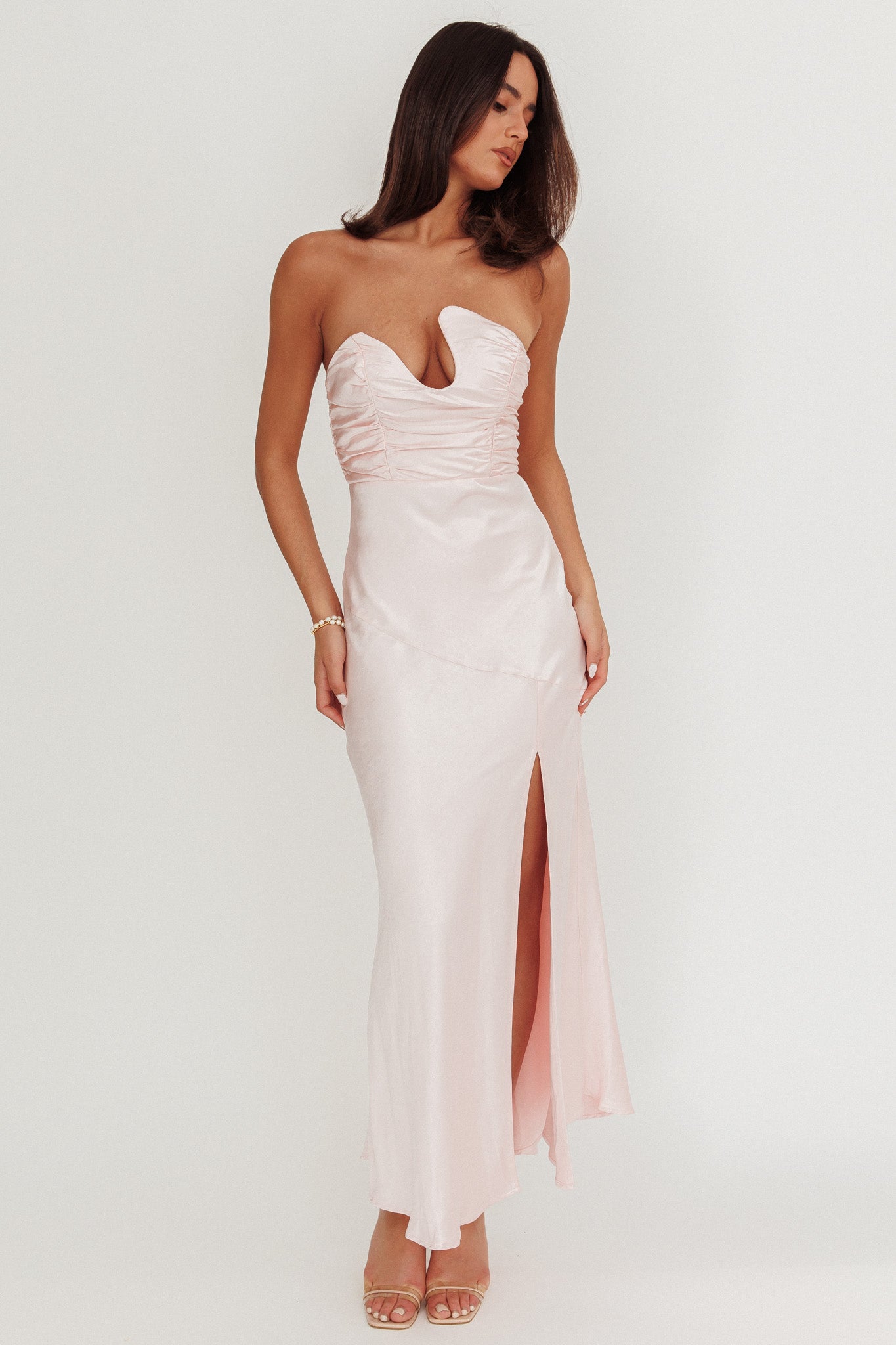 Blaise Asymmetric Neckline Maxi Dress Pink